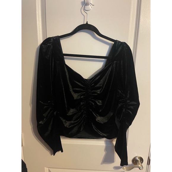 Express Velvet Long Sleeve Ruched Front Top - Picture 2 of 3